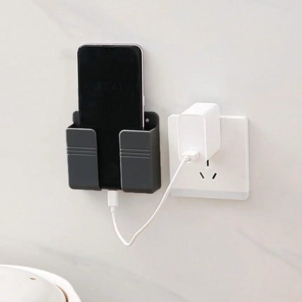 Wall Mount Phone Holder, Phone Stand with Adhesive and Data Cable Receiving Hole, Cell Phone Holder for Charging,Bedroom, Compatible with iPhone and Android (Black-2pack)