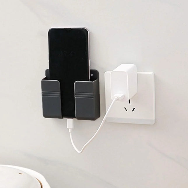 Wall Mount Phone Holder, Phone Stand with Adhesive and Data Cable Receiving Hole, Cell Phone Holder for Charging,Bedroom, Compatible with iPhone and Android (Black-2pack)